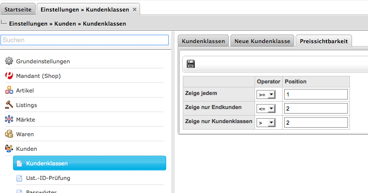 Preissichtbarkeit für Kundenklassen