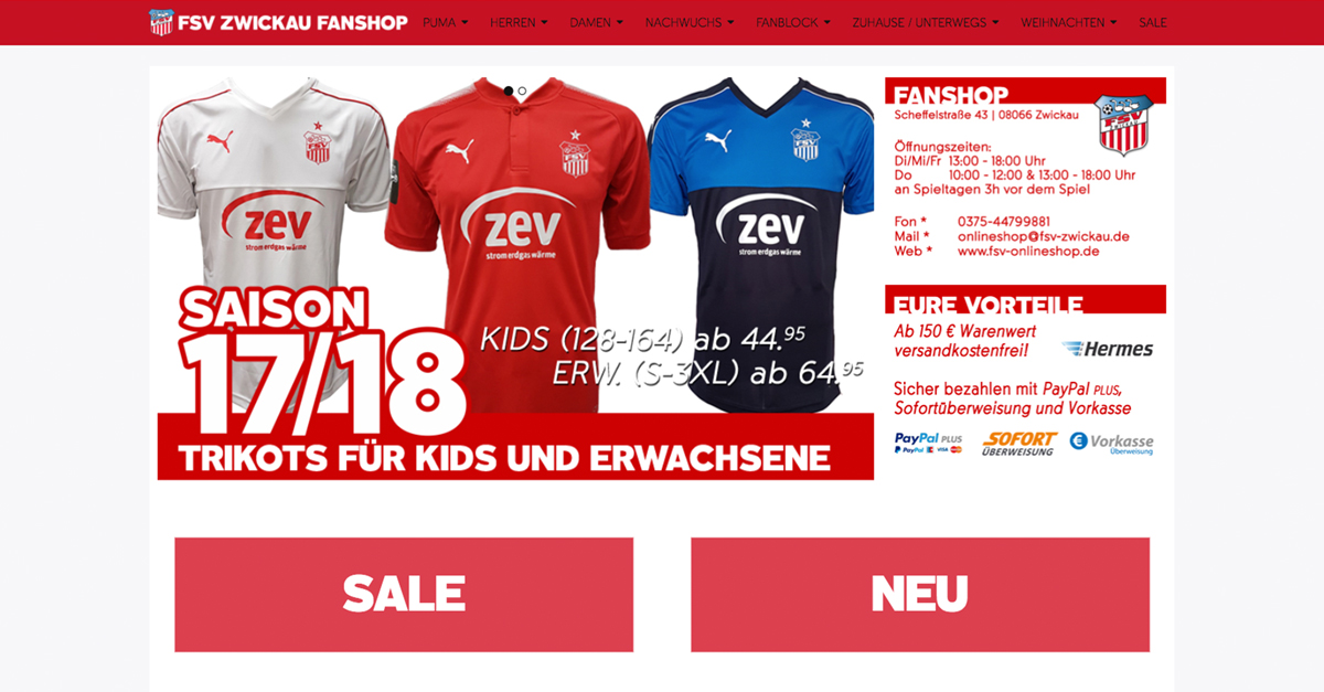 FSV Zwickau Fanshop Screenshot